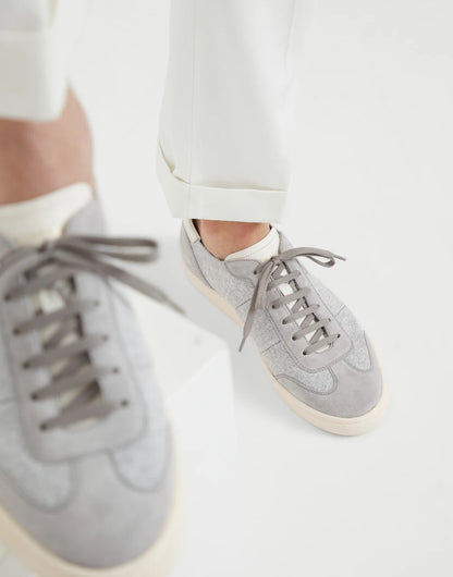 Cotton knit, washed suede and soft calfskin sneakers