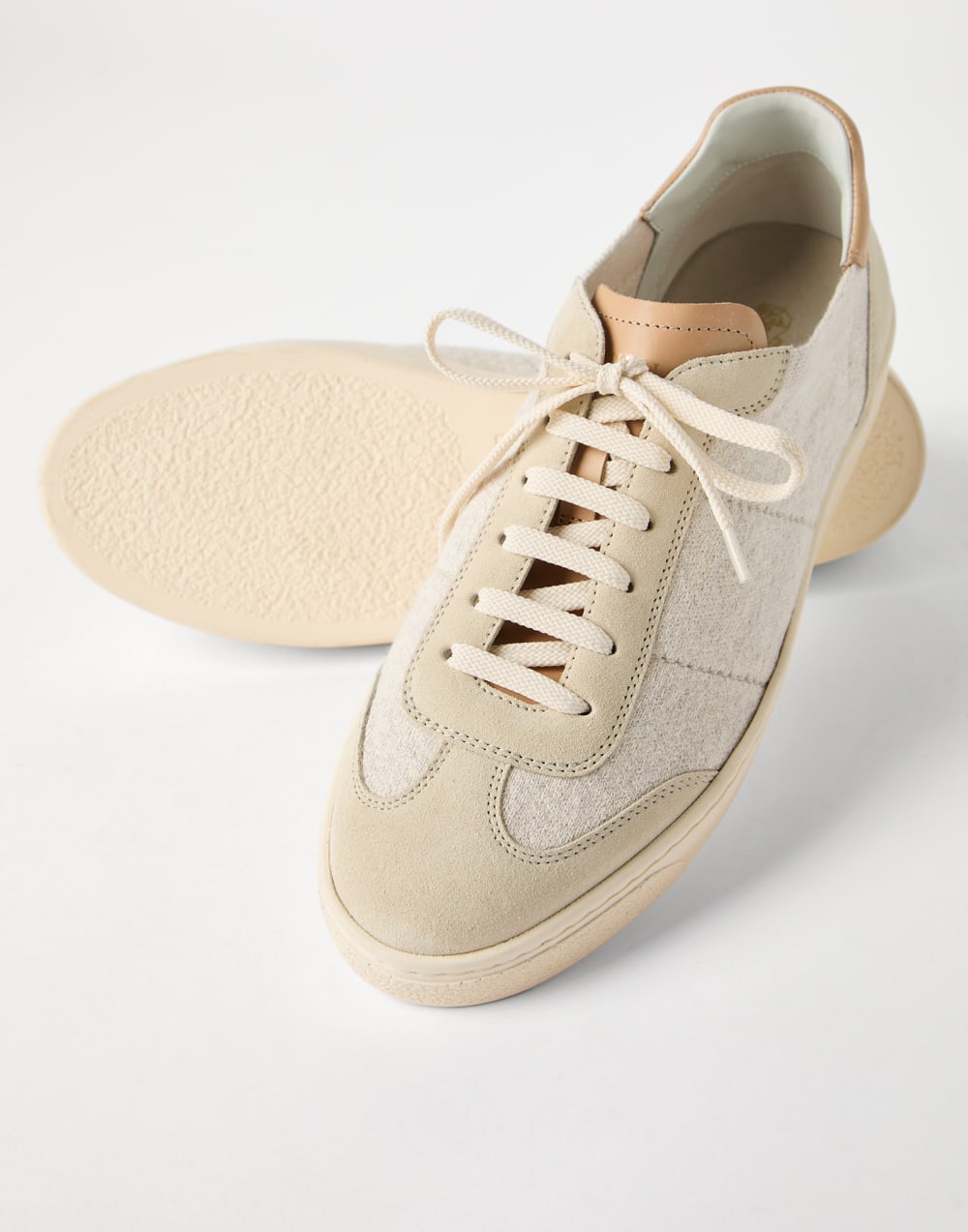 Cotton knit, washed suede and soft calfskin sneakers