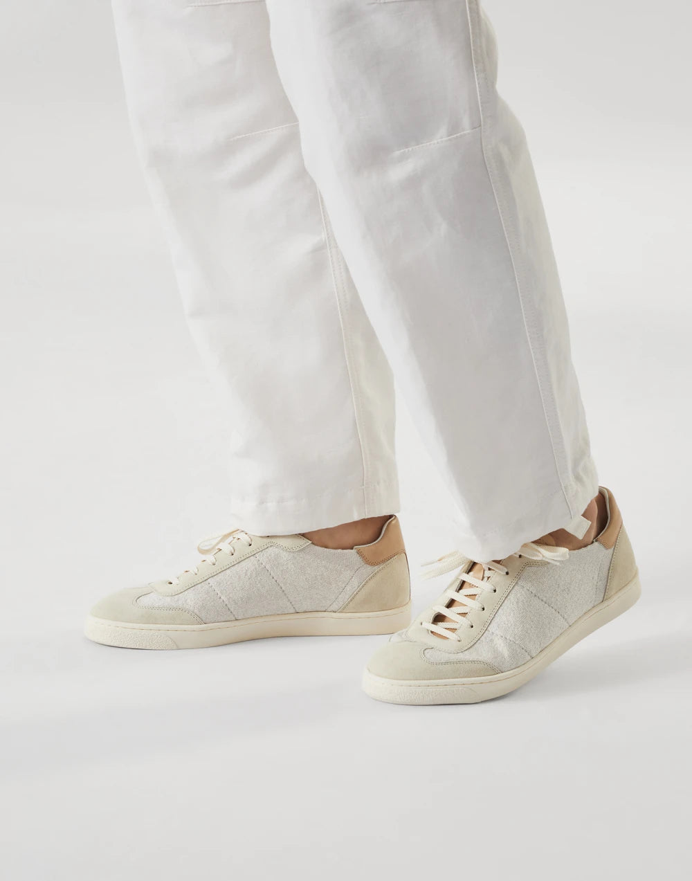 Cotton knit, washed suede and soft calfskin sneakers