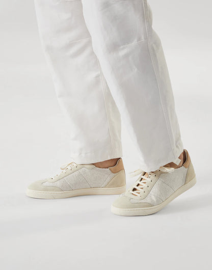 Cotton knit, washed suede and soft calfskin sneakers