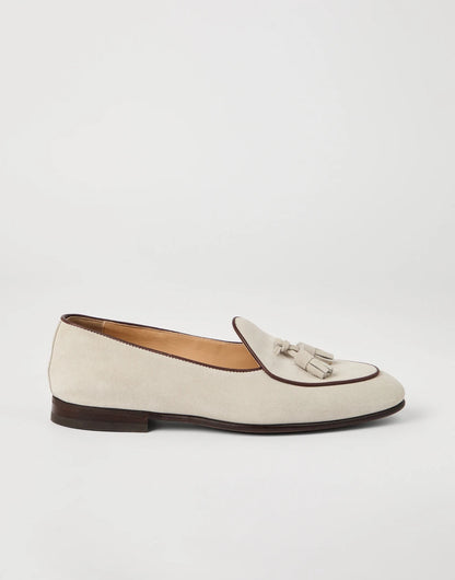 Suede Belgian loafer with tassels