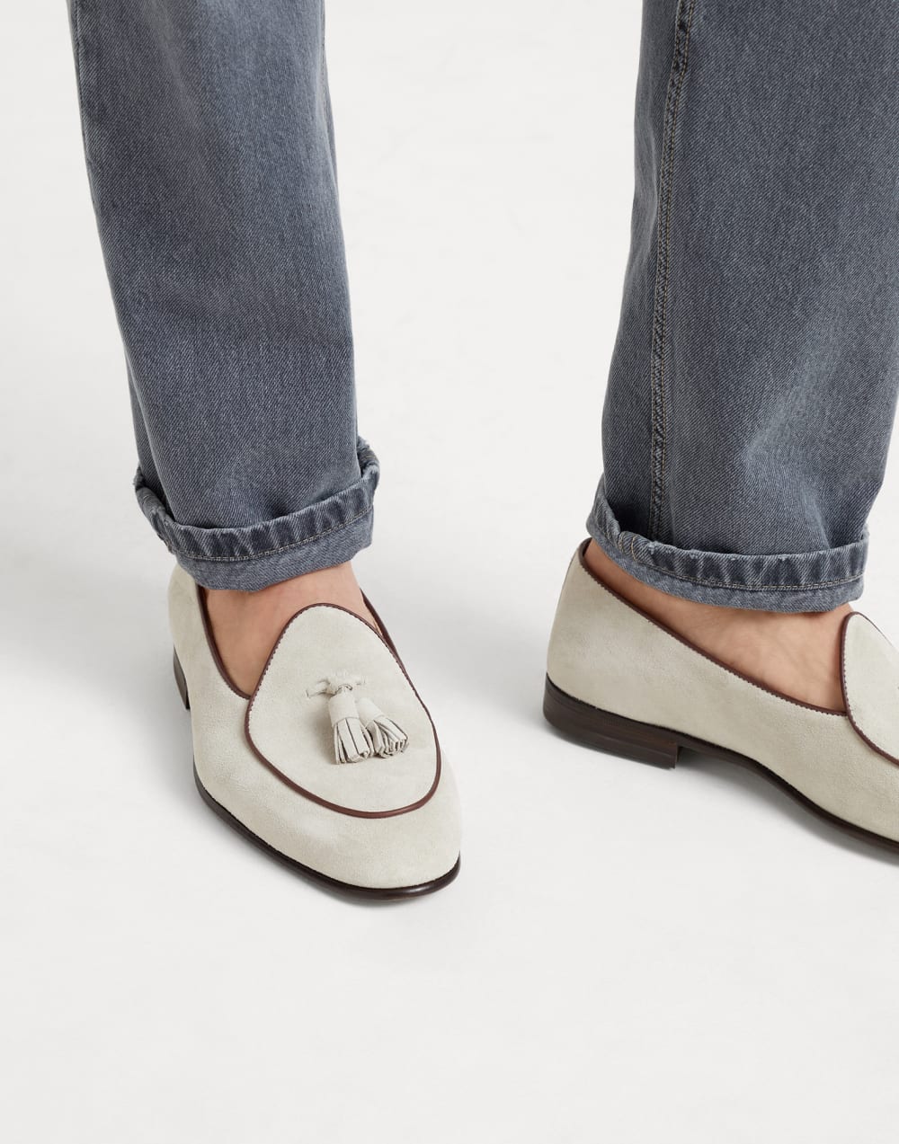 Suede Belgian loafer with tassels
