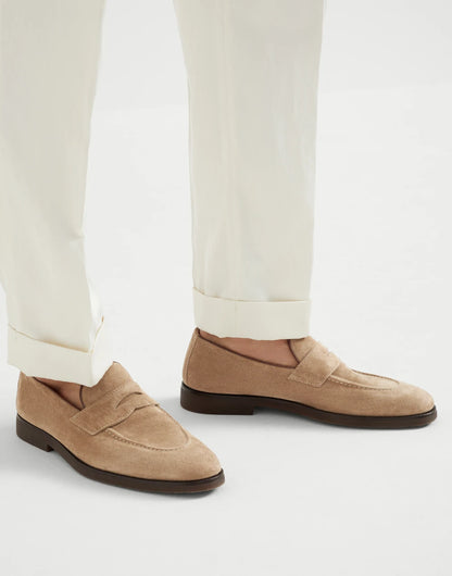 Washed suede penny loafers